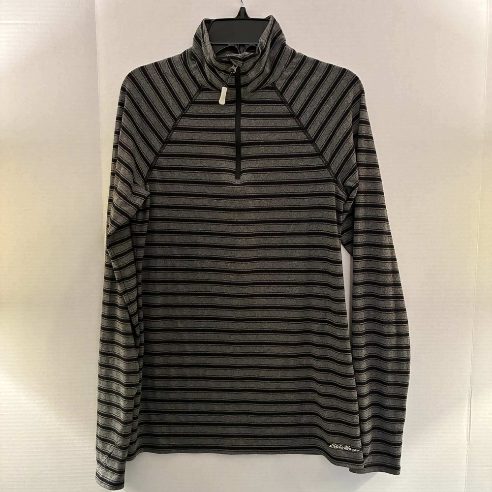 Eddie Bauer FreeDry Pullover Womens S Gray Striped Thumbhole Hiking Stretch